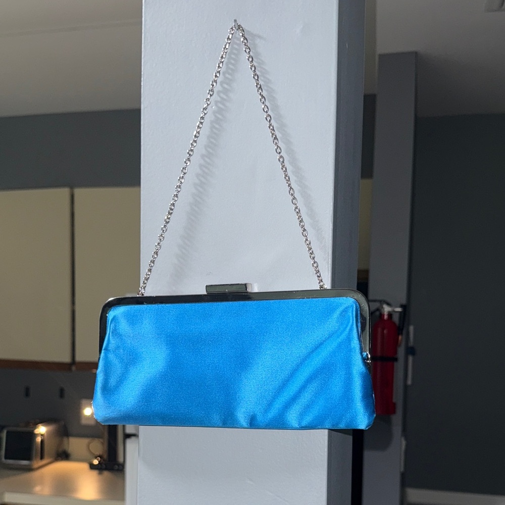 BCBGMaxAzria Shimmering Blue Satin Wristlet